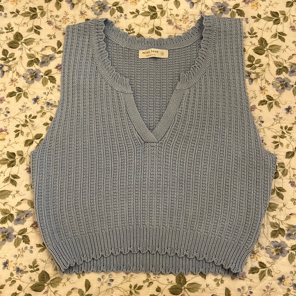 Miss Love Light Blue Crop Sweater Vest